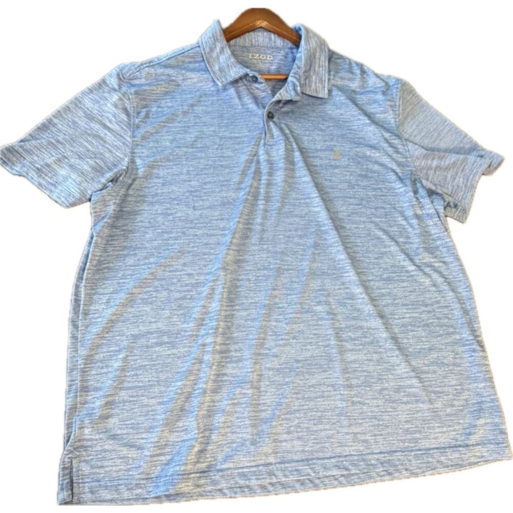 IZOD Polo Shirt Adult XXL Blue Heather Rugby Performance Golf Casual Mens 2XL